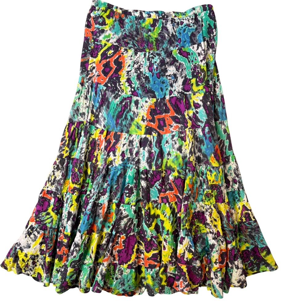 Tiered Maxi Shirt Abstract Print Cotton‎ Size M BOHO Gypsy Whimsigoth Hippie